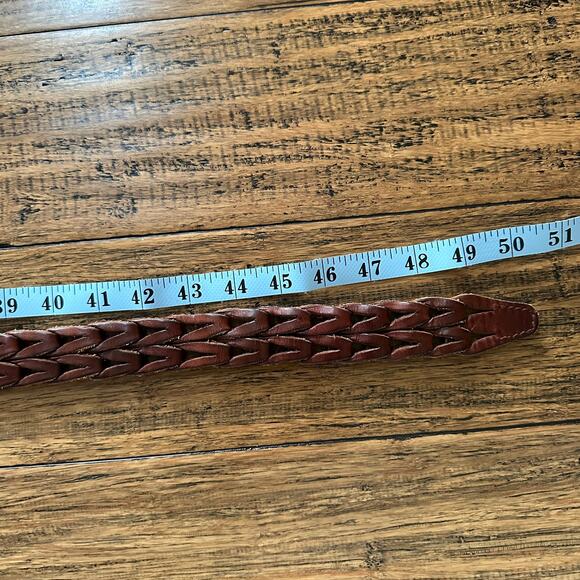Vintage Brown Leather Braided Fishtail Belt Brass Buckle Mens Western Size 36 - Picture 6 of 7